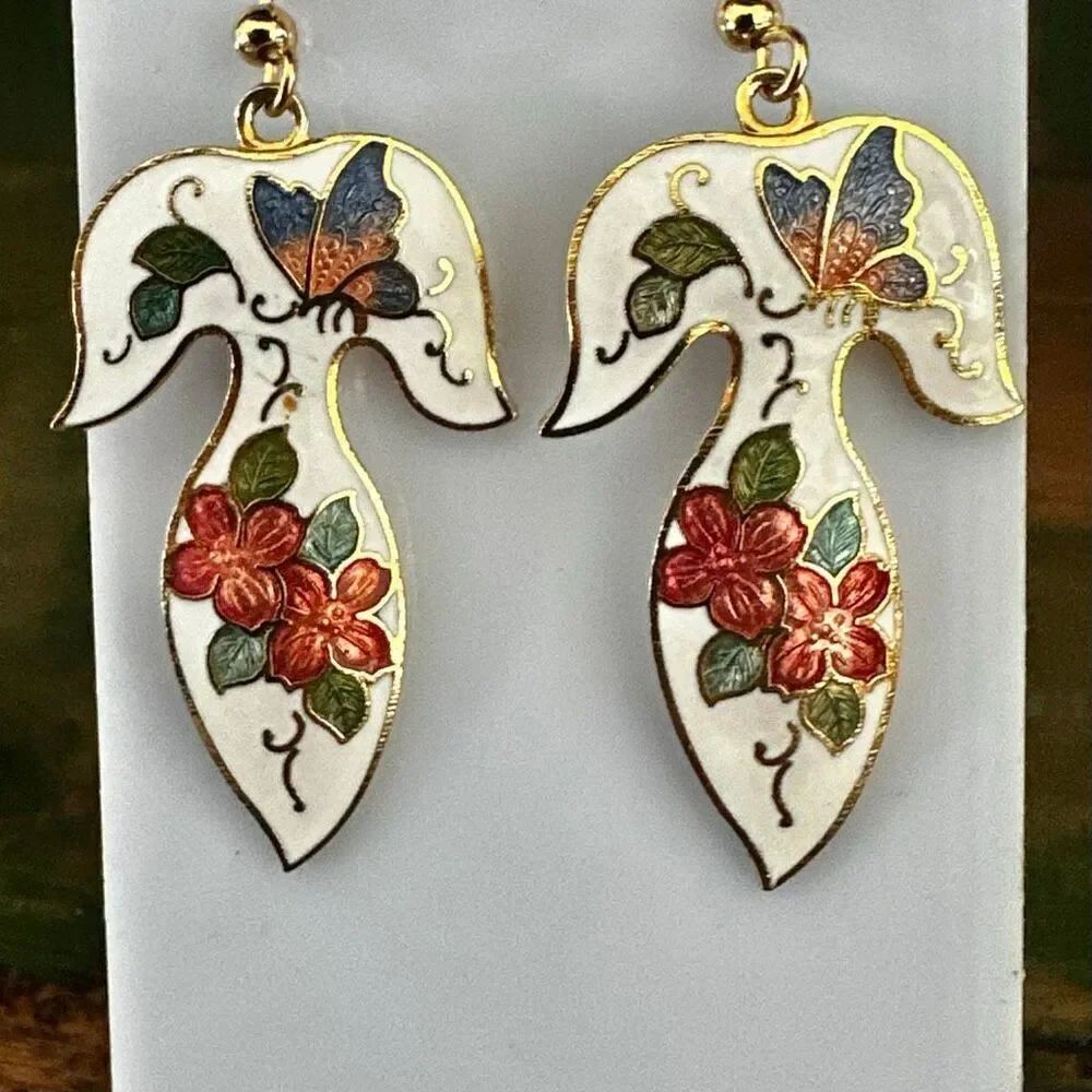 Butterfly & Floral cloisonné Enamel Earrings